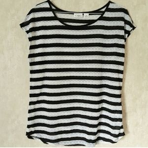 Cato lace striped black and white sjprt sleeve top shirt size medium